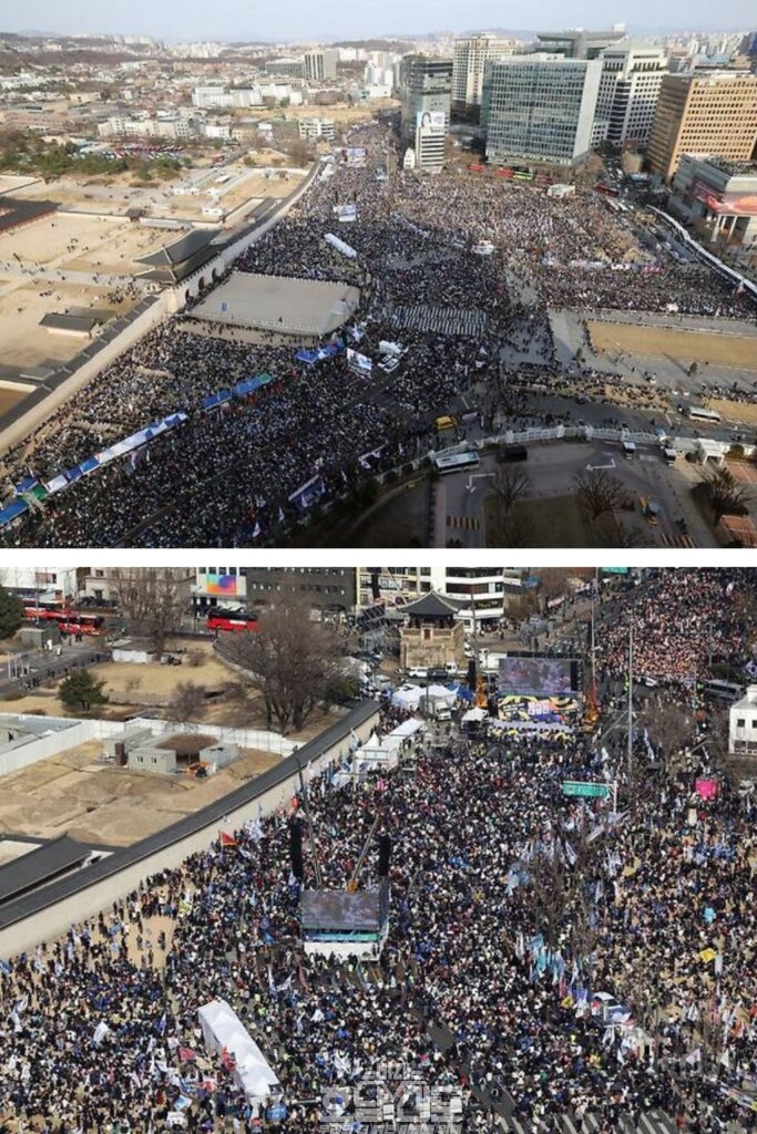 경복궁역에서 안국역을 거쳐 종로까지 이어진 900여 미터 도로와 광장이 시민들로 가득 찼다